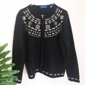 NORDIC BLACK Christmas WOOL CARDIGAN SWEATER